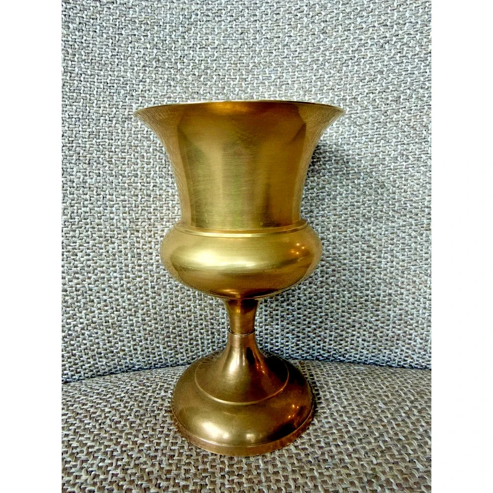 Vintage 1970s Solid Brass Pedestal Vase Urn Flared Rim India 5.25
